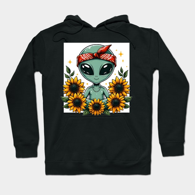 Alien with bandana and sunflowers Hoodie by FromBerlinGift